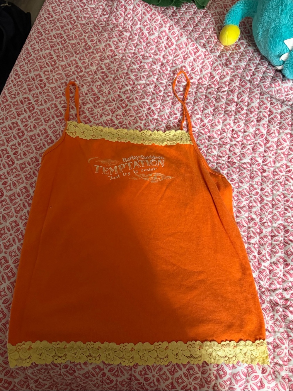 Plus Size 2XL Harley Davidson Orange and Yellow Lace Trim Tank Top